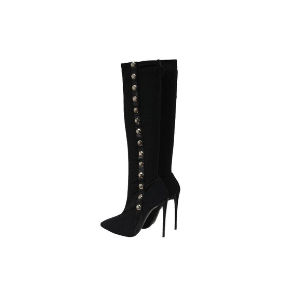 Giuseppe Zanotti Stiletto Knee High Boots 6.5 36.5 Black Suede  Mesh Button Snap - Picture 7 of 13